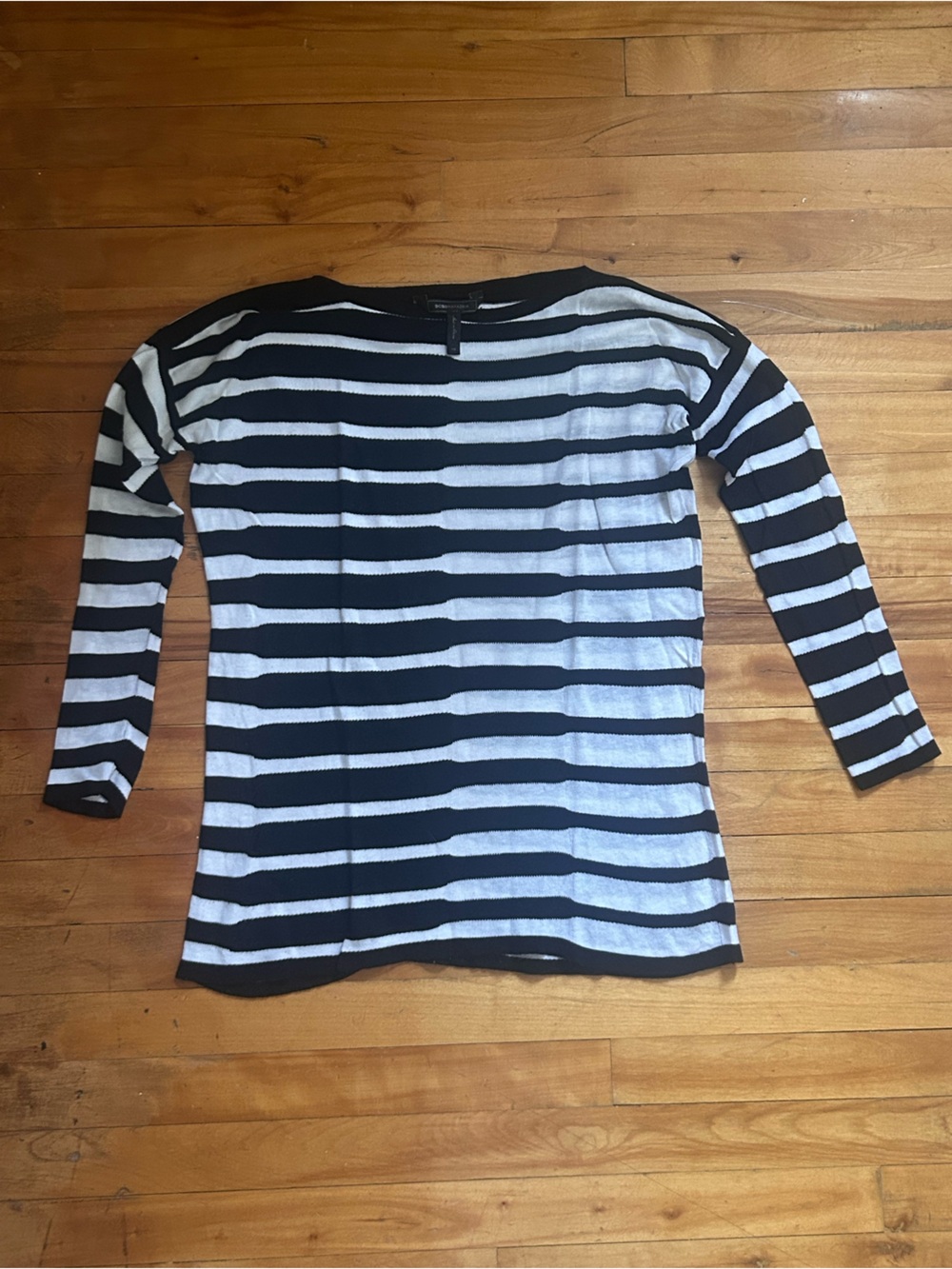 BCBGMaxAzria Black and White Striped Long Sleeve Sweater